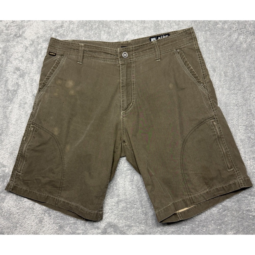 Kuhl Ramblr Shorts Mens 36x10‎ Green Beige Vintage Patina Dye Outdoors Hiking